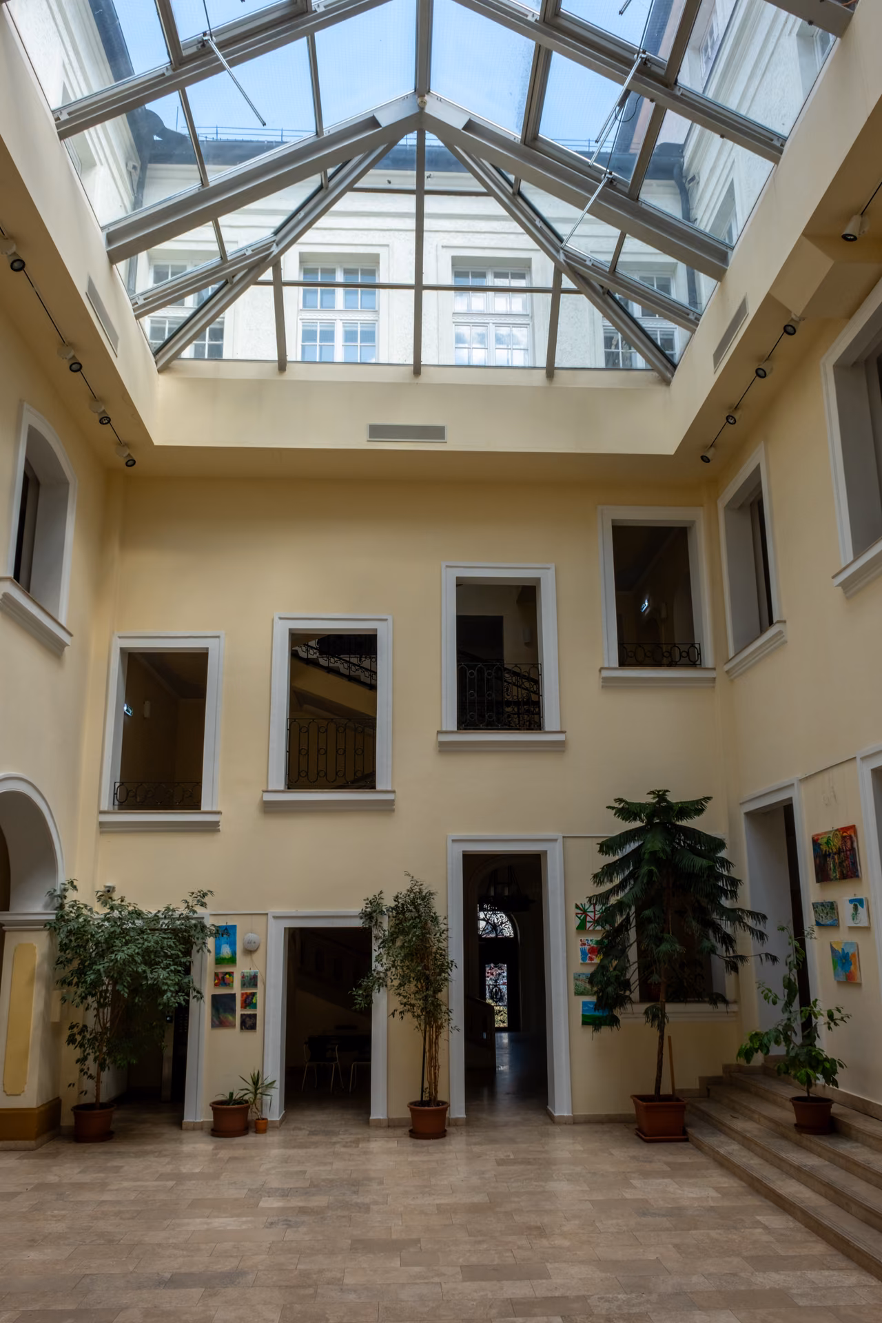 The atrium at floor level, in everyday use as a music school